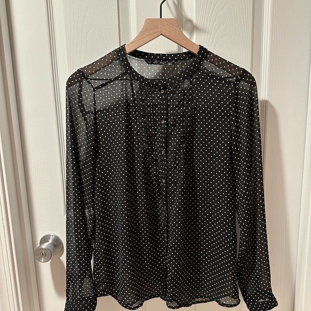 Zara Sheer Black w/ white polka dots- Size Large